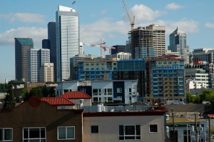 The view to the southeast from the rooftop garden of the Pete Gross House