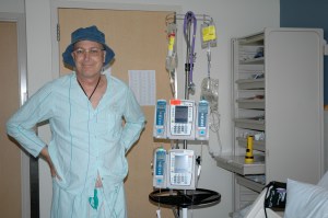 I was hooked up to that pole for five days. What the hell am I smiling about?