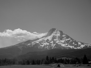 Mt. Hood and clouds from the Upper Hood River Valley