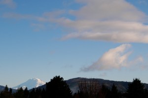 A view of Mt. Adams in Washington State from the deck at our new home in Hood River, OR
