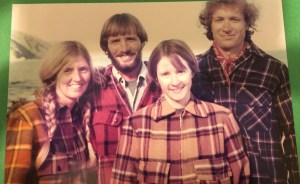 New Zealand, 1976. Arlene, Kevin, Marilyn, and me wearing our NZ bush shirts.